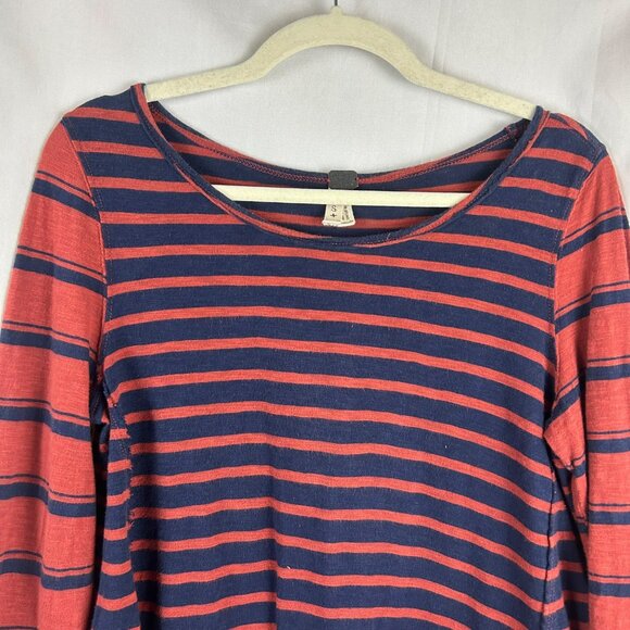 We the Free Burnt Red Blue Mix It Stripe Tee Women Small Long Sleeves Distressed - Picture 4 of 10